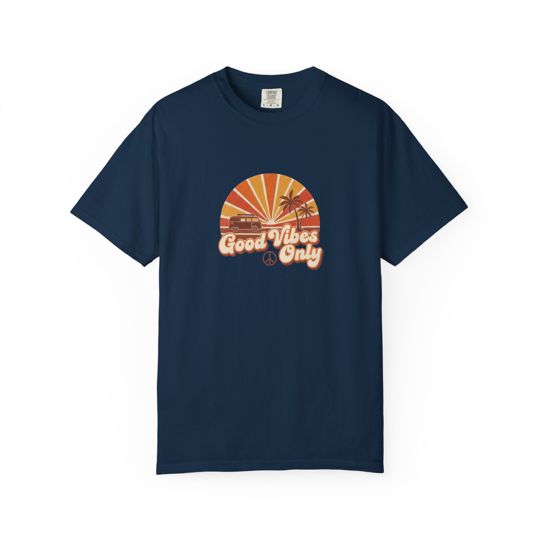 Good Vibes Only T-shirt | Retro Sunset Palm Peace Sign