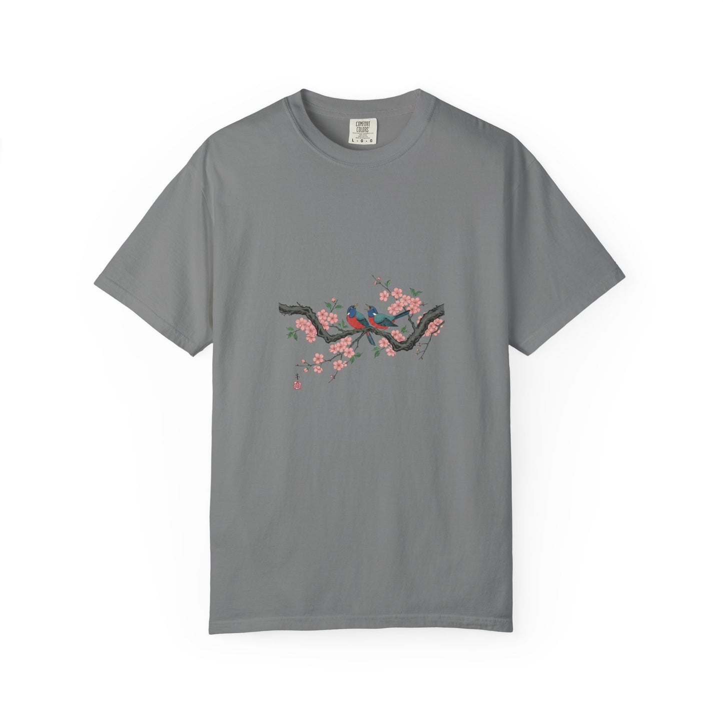 Birds on Cherry Blossom Branch T-Shirt | Japanese Floral Illustration