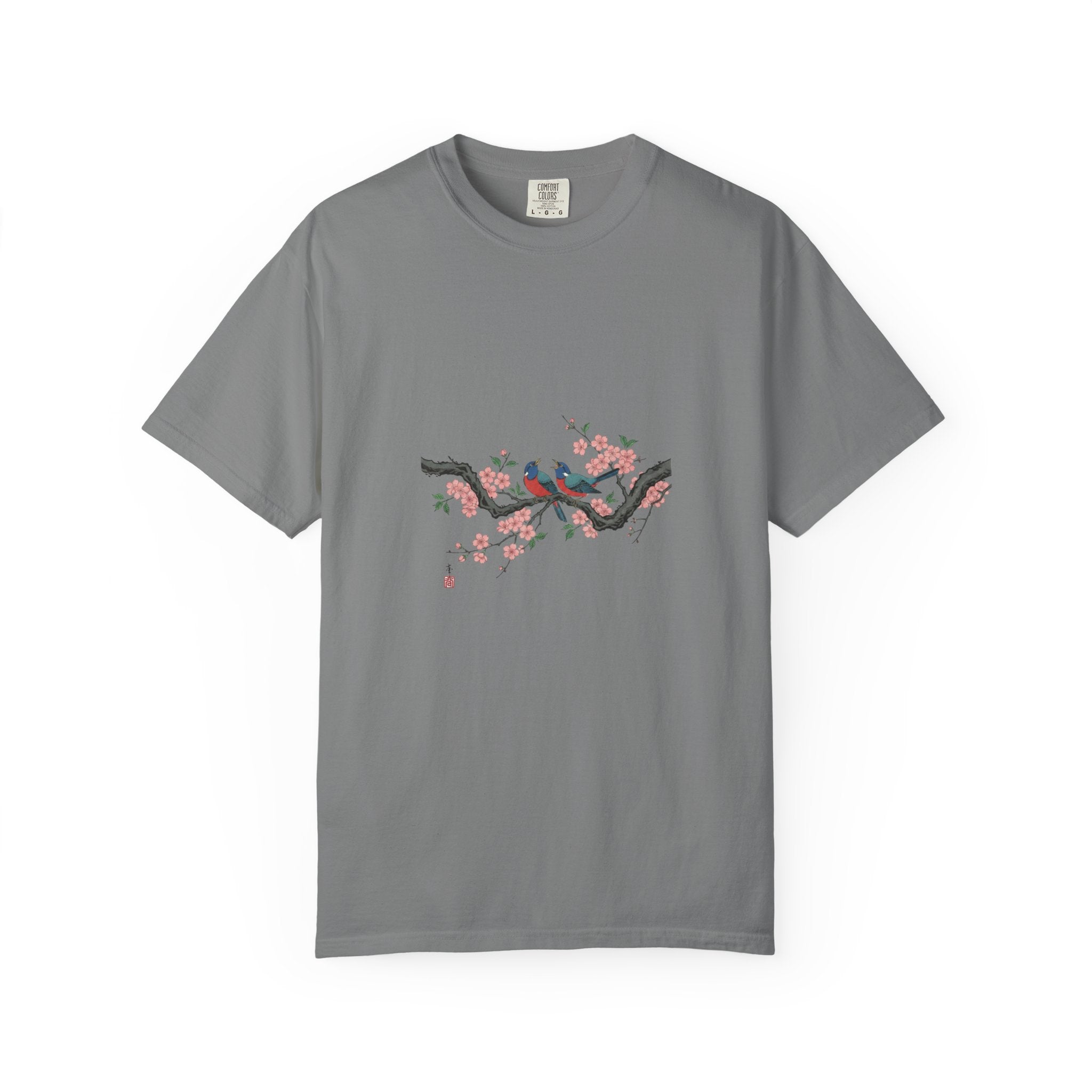 Birds on Cherry Blossom Branch T-Shirt | Japanese Floral Illustration