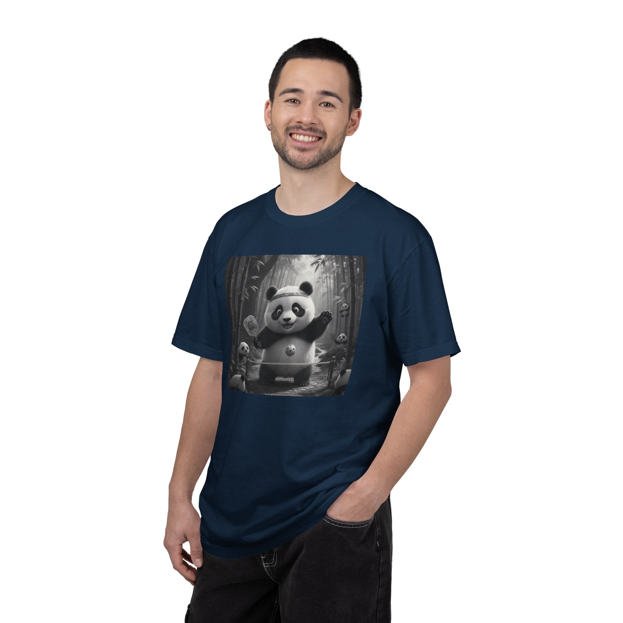 Panda Pickleball Bamboo Forest T-Shirt | Monochrome Kawaii Sports Decor