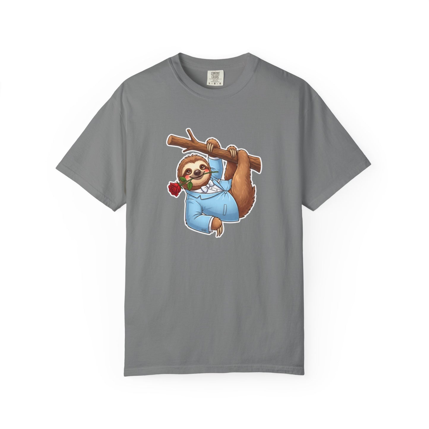 Sloth with Rose on Branch T-shirt | Cute Relaxed Animal Tee
