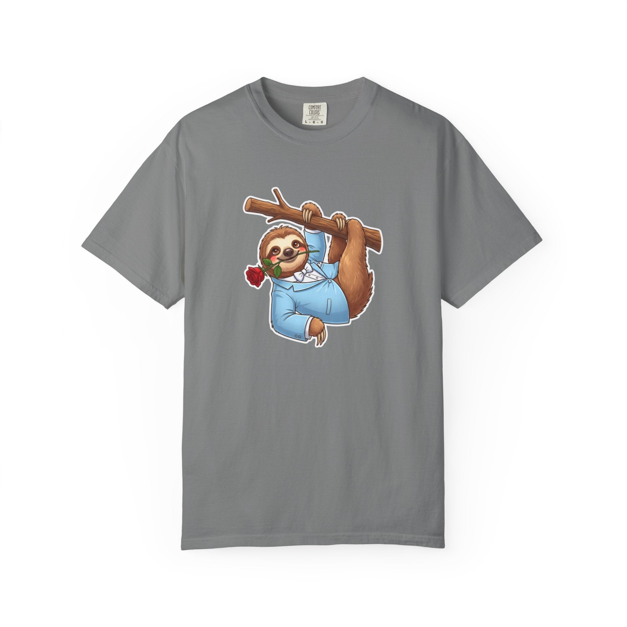 Sloth with Rose on Branch T-shirt | Cute Relaxed Animal Tee
