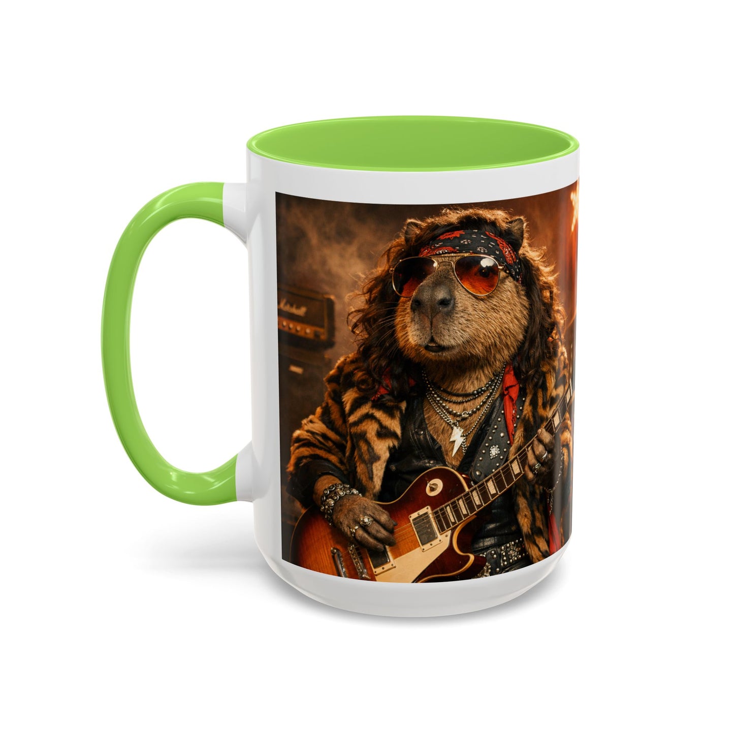 Rockstar Capybara with Guitar Mug | Color Accent Coffee Cup 11oz 15oz