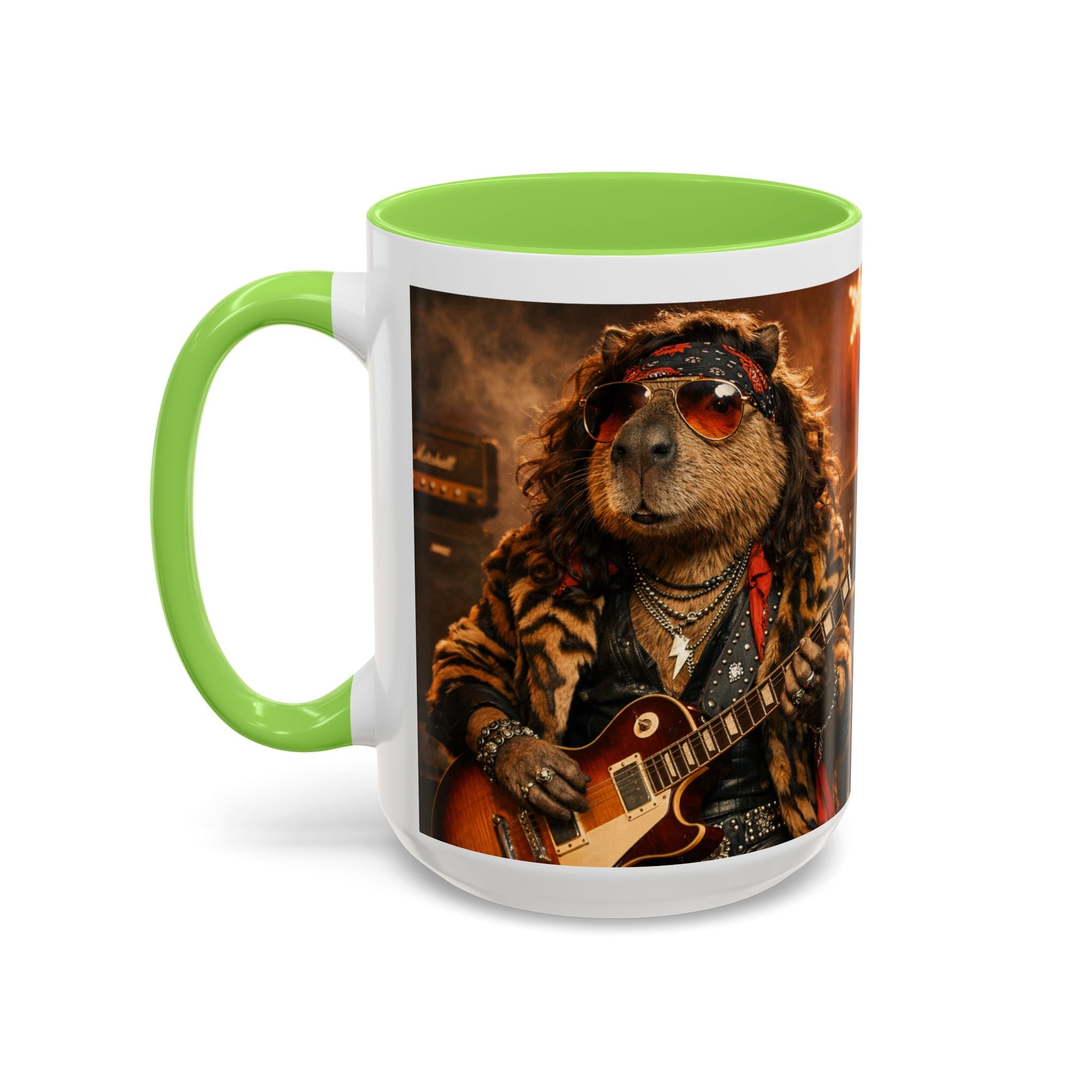Rockstar Capybara with Guitar Mug | Color Accent Coffee Cup 11oz 15oz