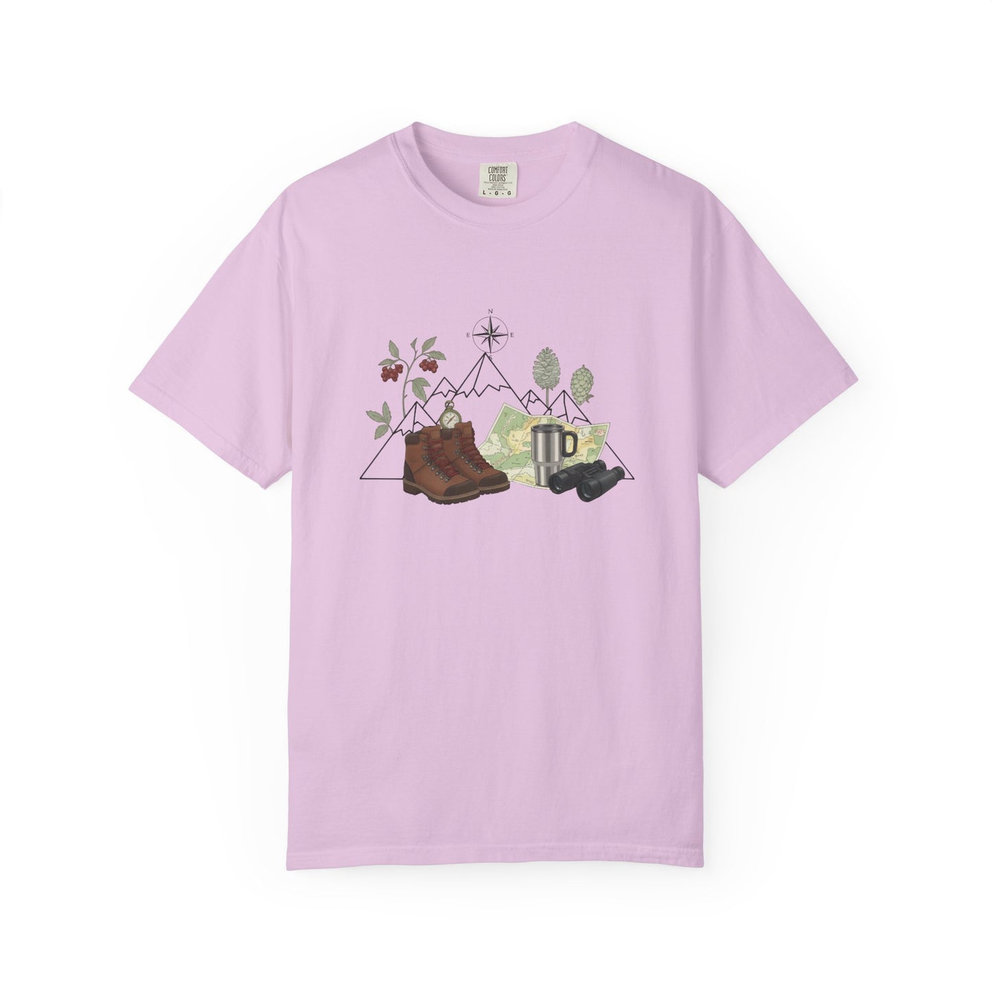 Camping Mountain Outdoors Graphic T-shirt | Hiking Boots Trees Flowers