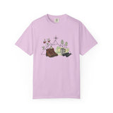Camping Mountain Outdoors Graphic T-shirt | Hiking Boots Trees Flowers