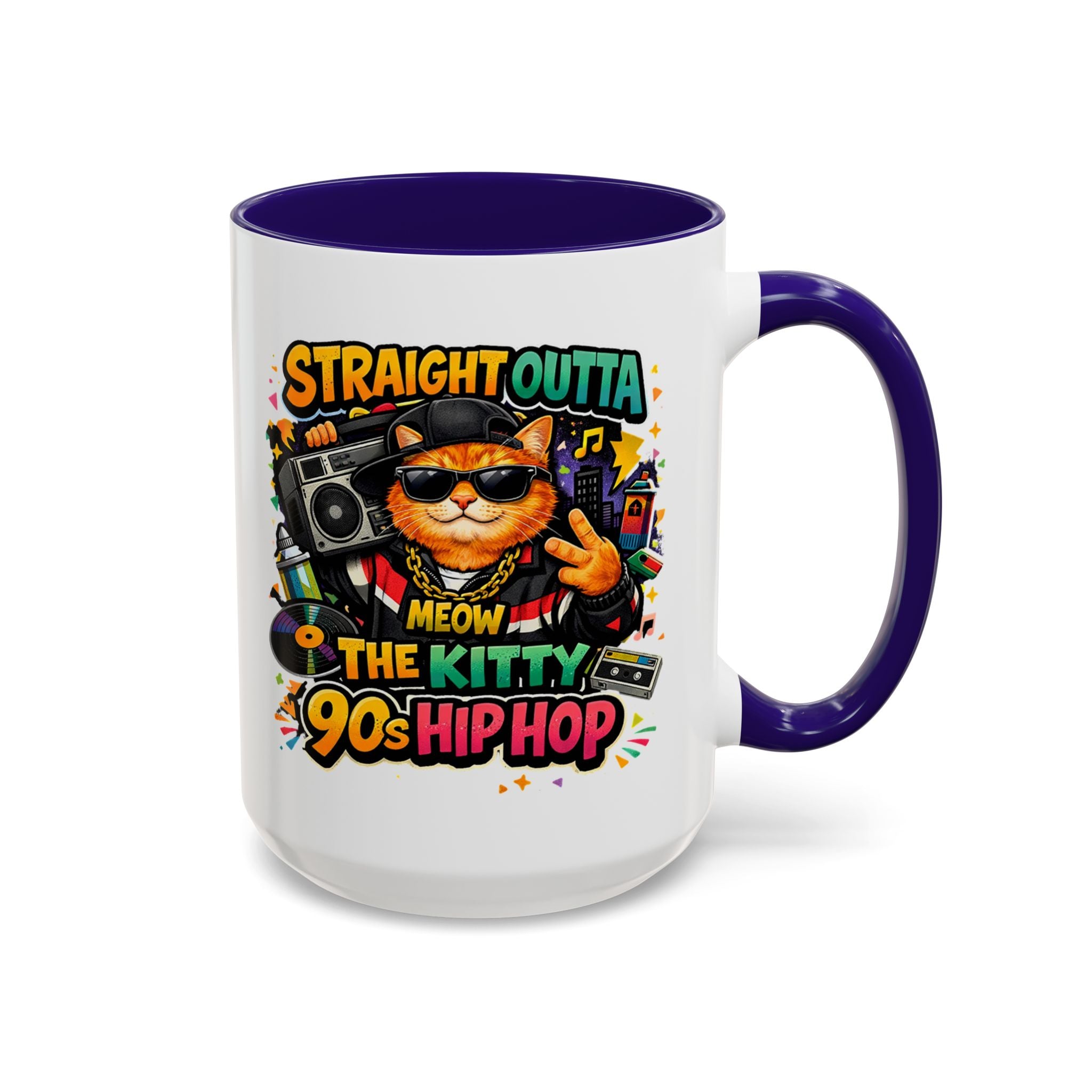 Straight Outta Meow The Kitty 90s Hip Hop Mug | Color Accent