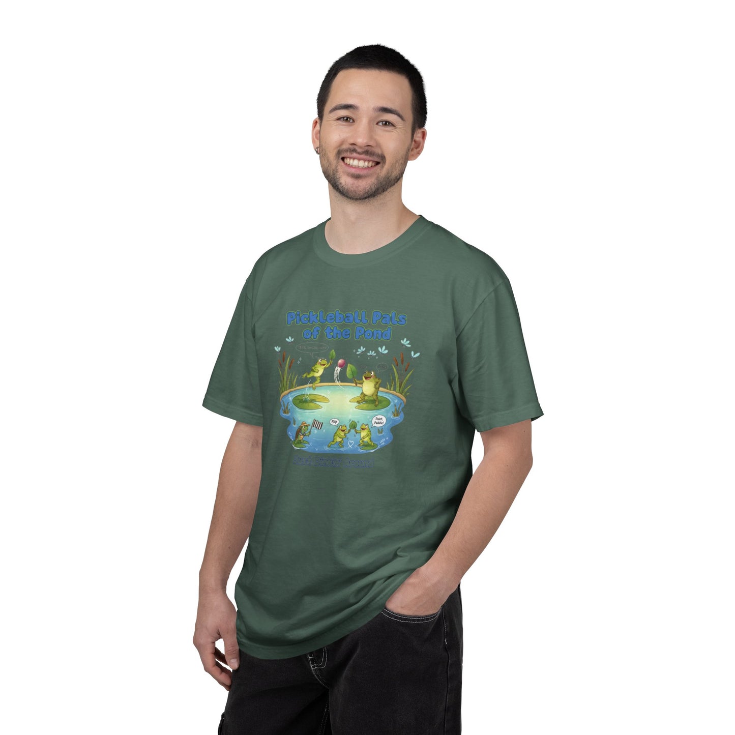 Pickleball Pals of the Pond T-Shirt | Cute Frog Pond Illustration