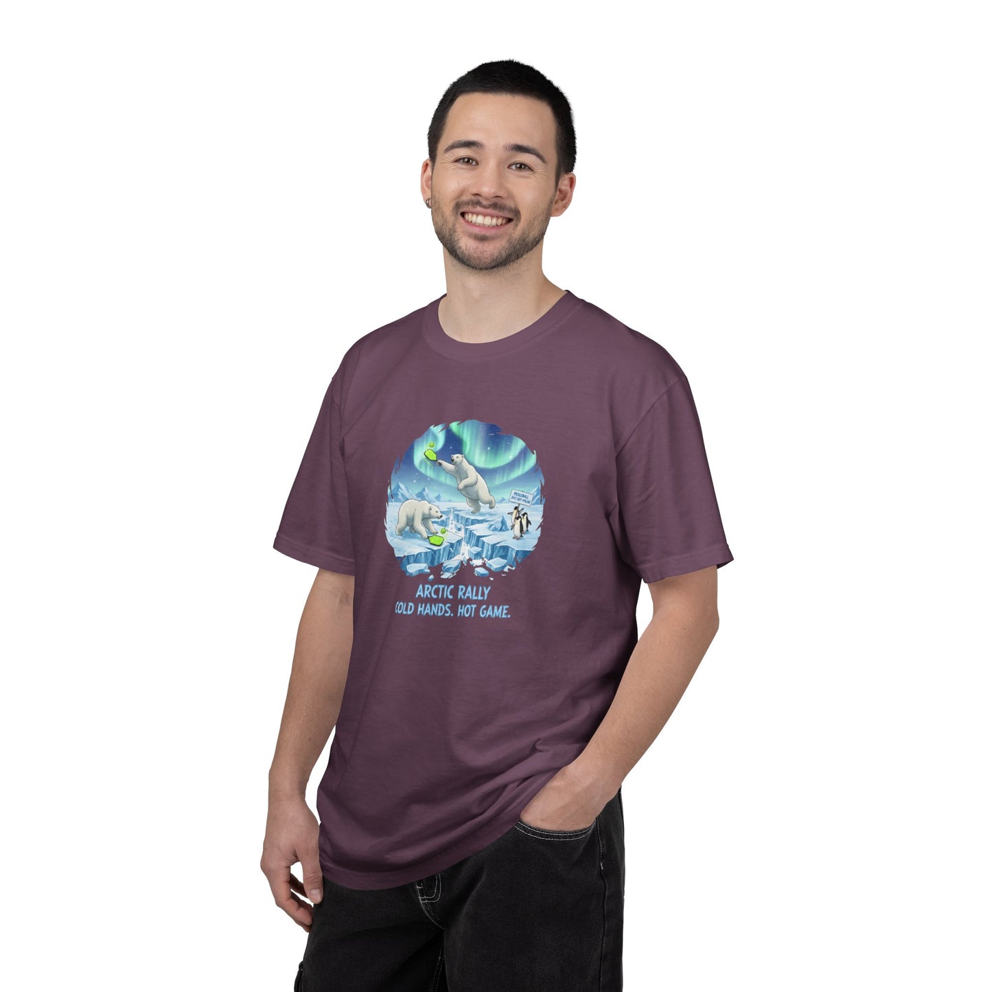 Arctic Rally Polar Bears Playing Pickleball T-Shirt | Northern Lights Illustration