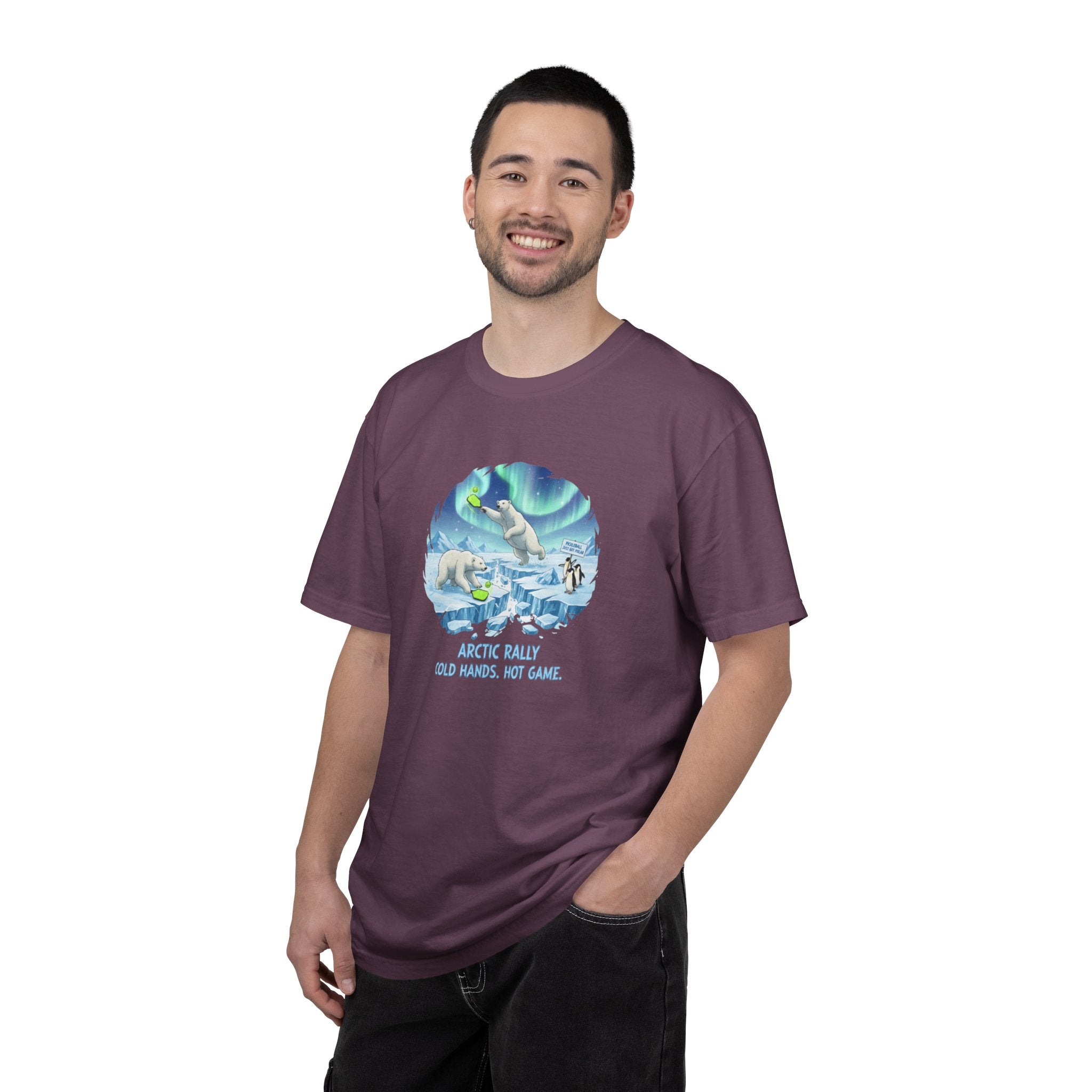 Arctic Rally Polar Bears Playing Pickleball T-Shirt | Northern Lights Illustration