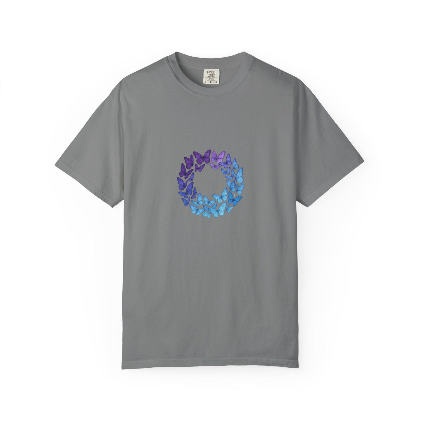 Blue Purple Butterfly Wreath T-shirt | Floral Circle Tee