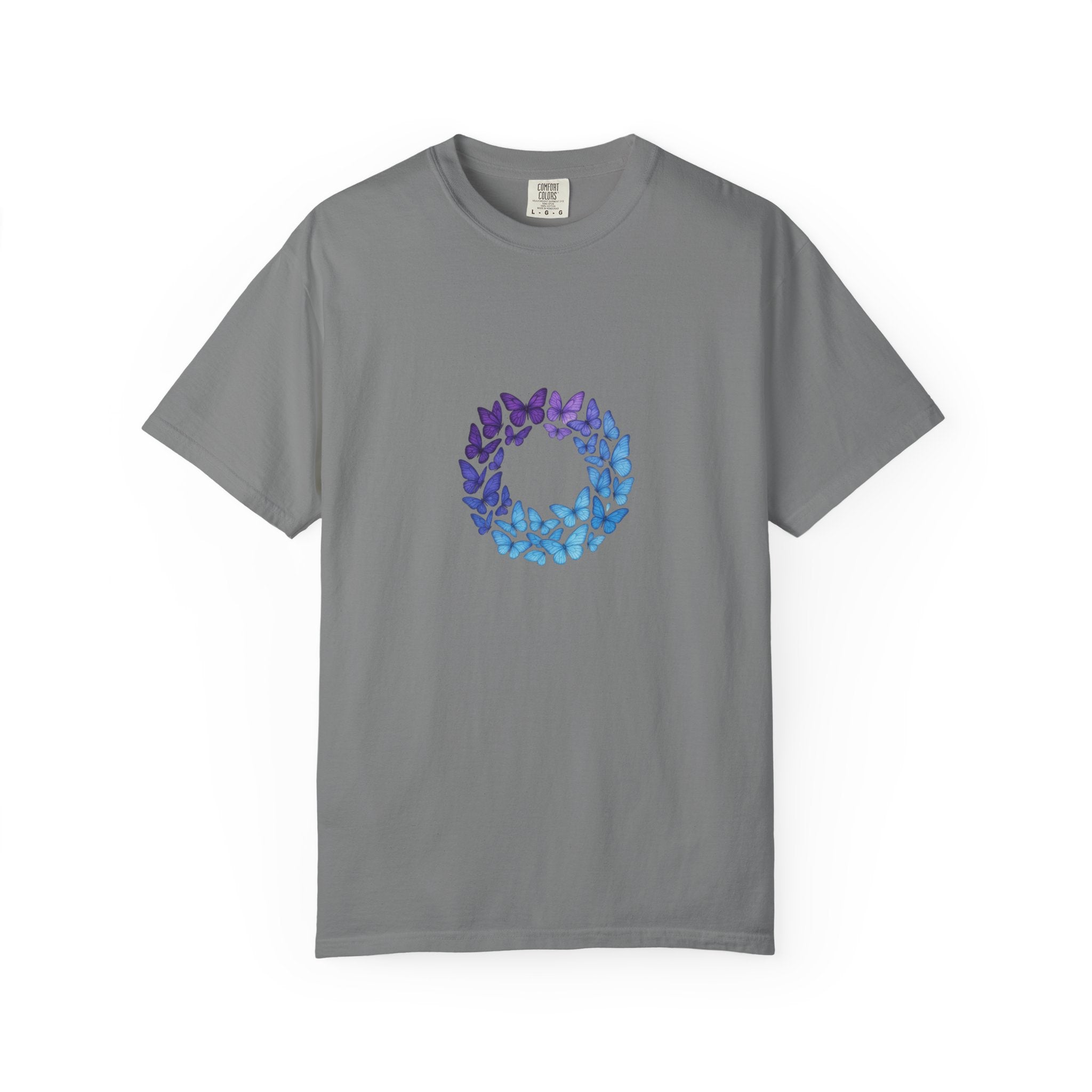 Blue Purple Butterfly Wreath T-shirt | Floral Circle Tee