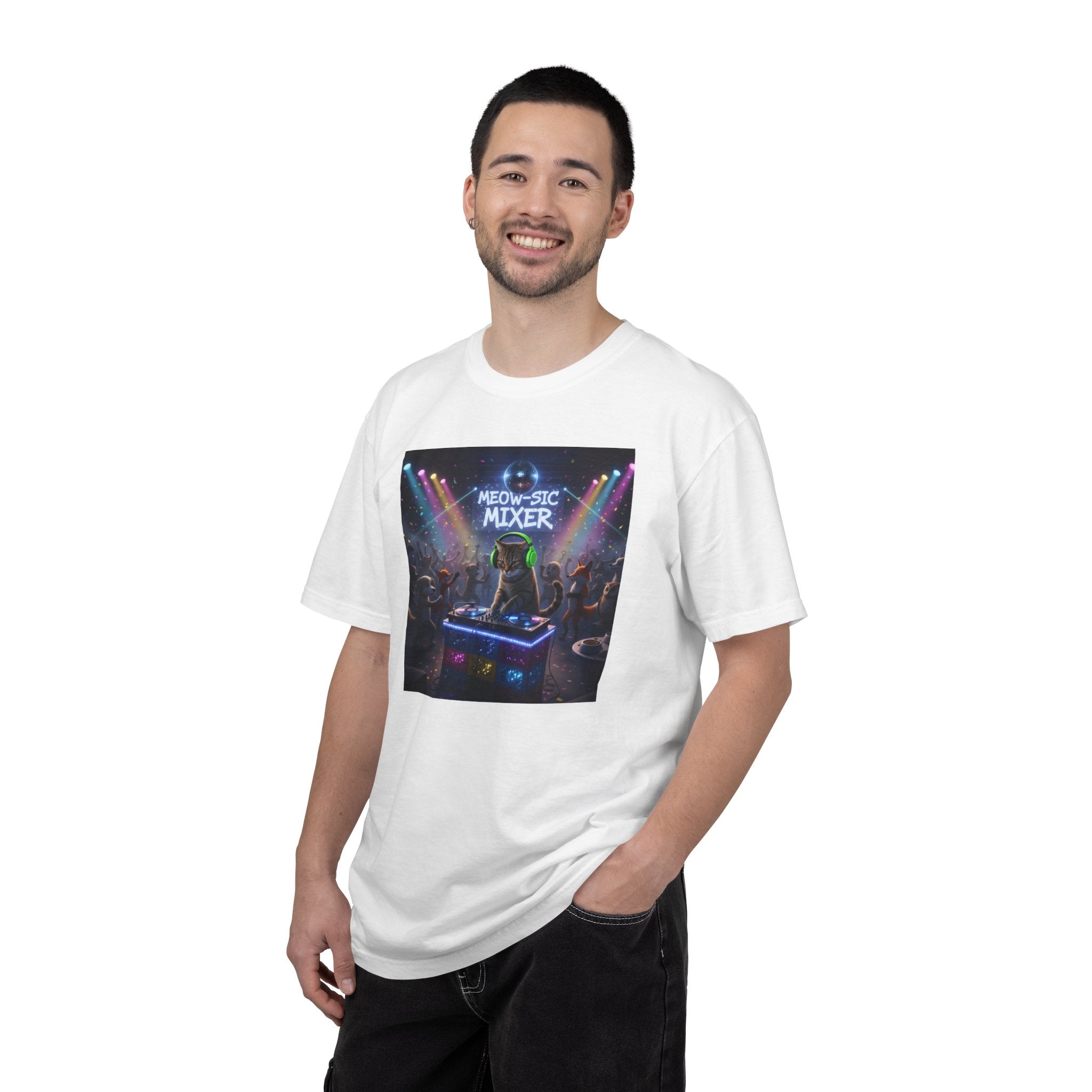 Melodic Mixer DJ Cat T-shirt | Neon Retro Music Party