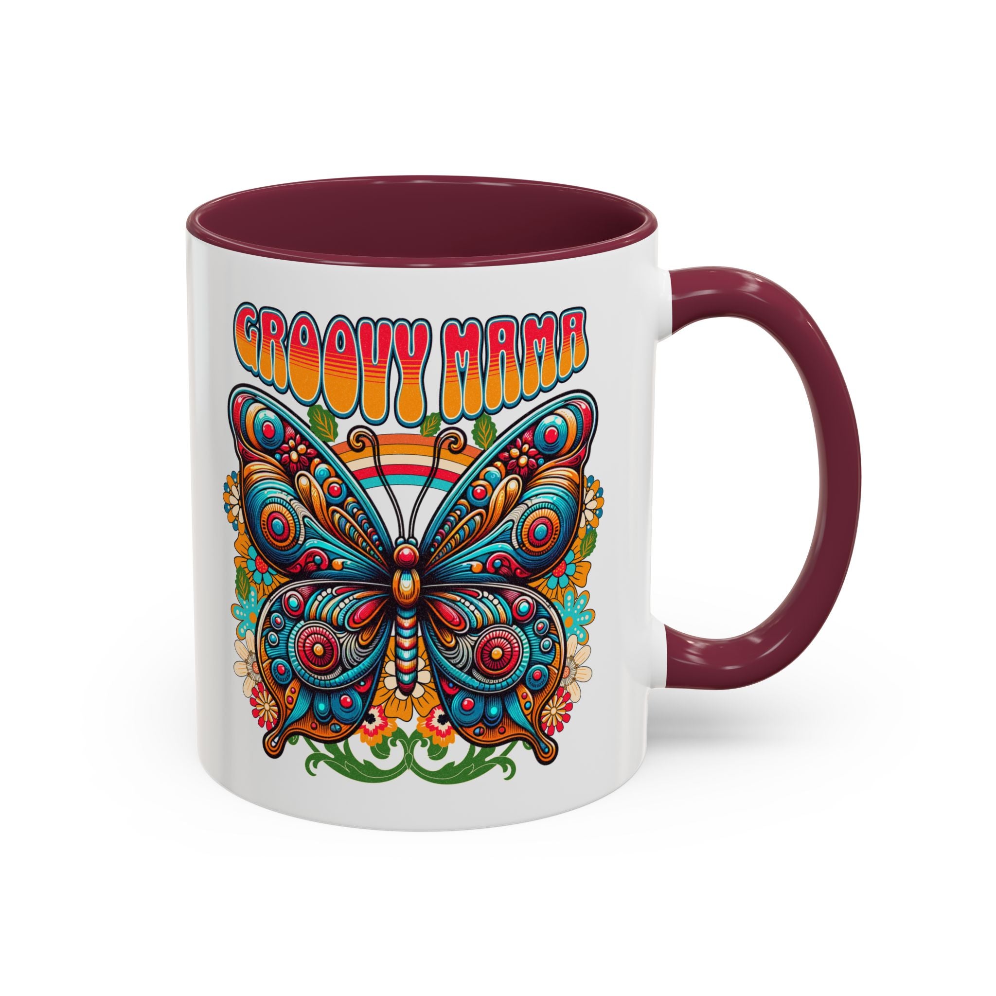 Groovy Mama Butterfly Mug | Retro Psychedelic Floral Design