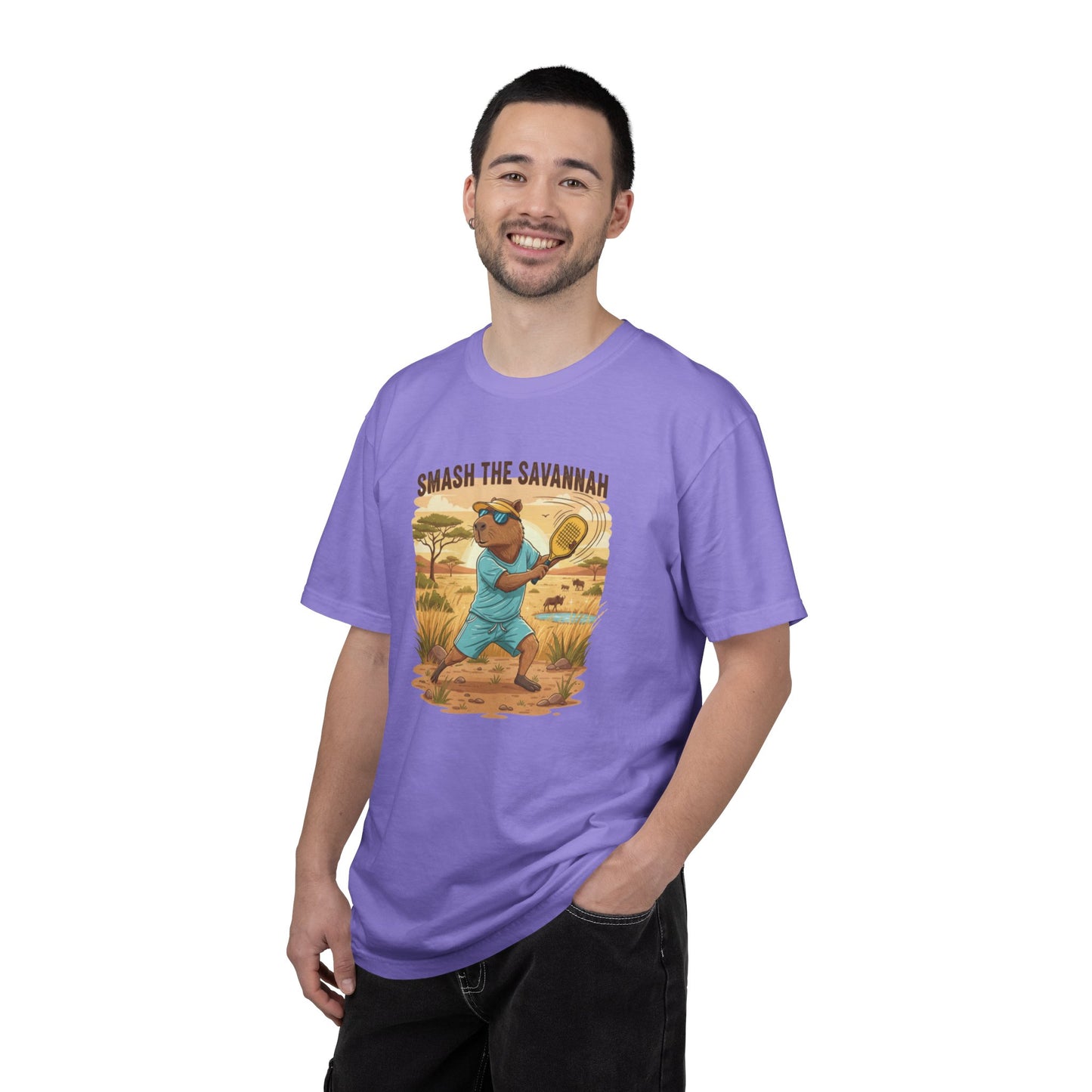 Smash the Savannah Capybara Pickleballer T-Shirt | Animal Sports Graphic Tee