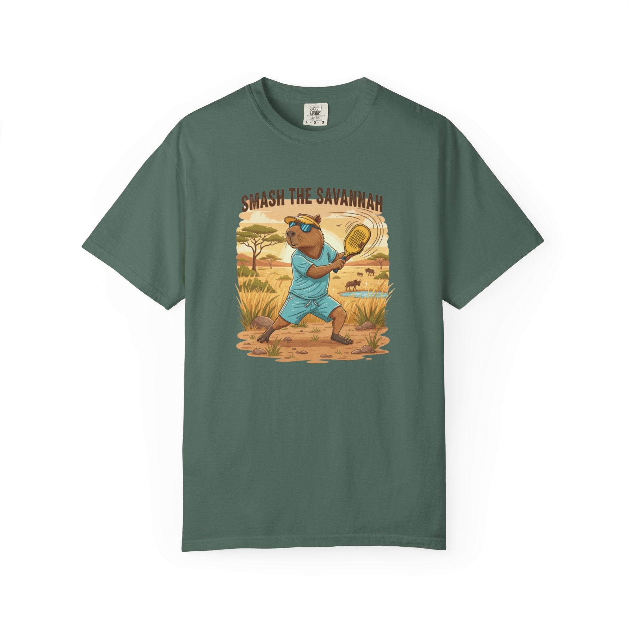 Smash the Savannah Capybara Pickleballer T-Shirt | Animal Sports Graphic Tee