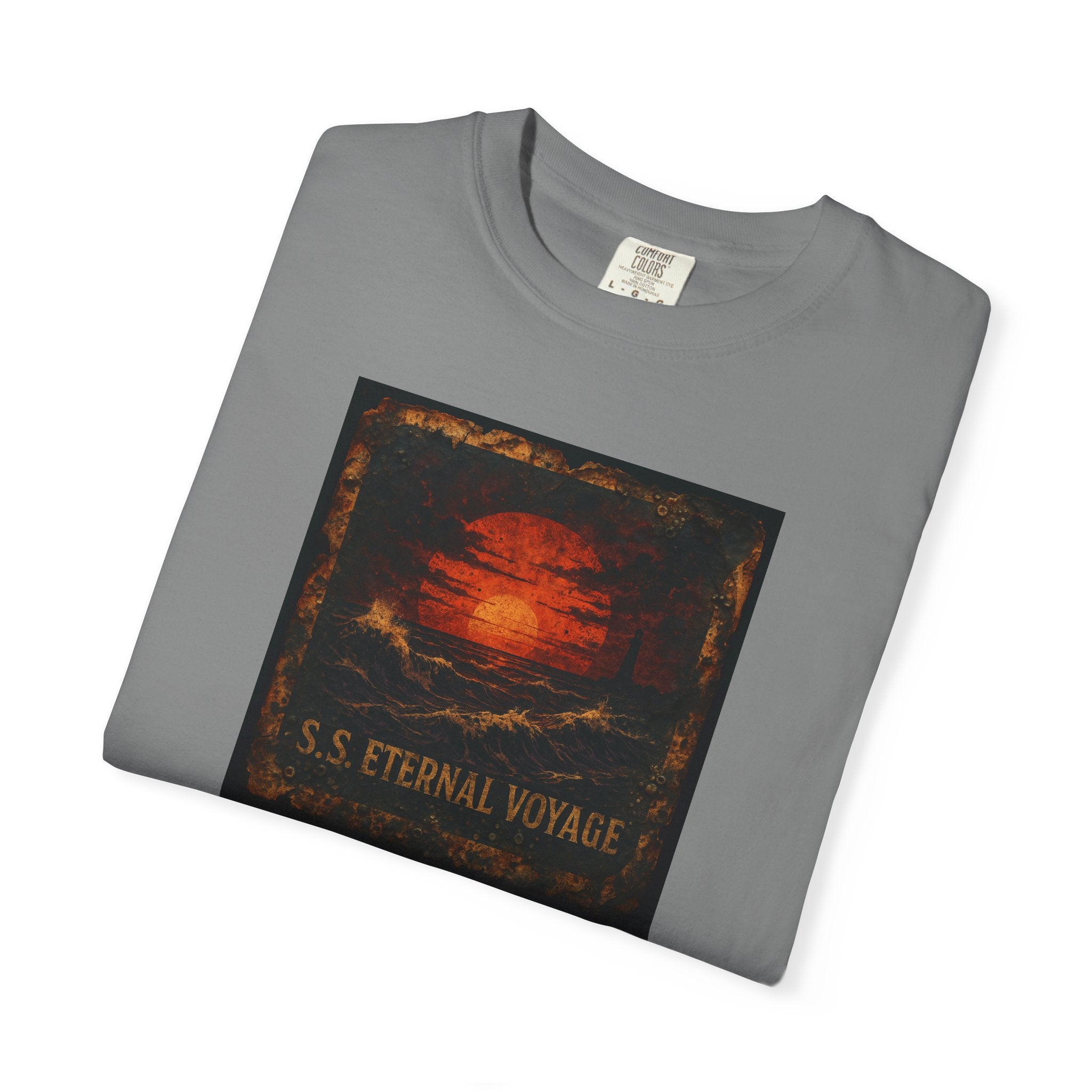 Eternal Voyage Sunset Illustration T-Shirt | Vintage Ocean Scene