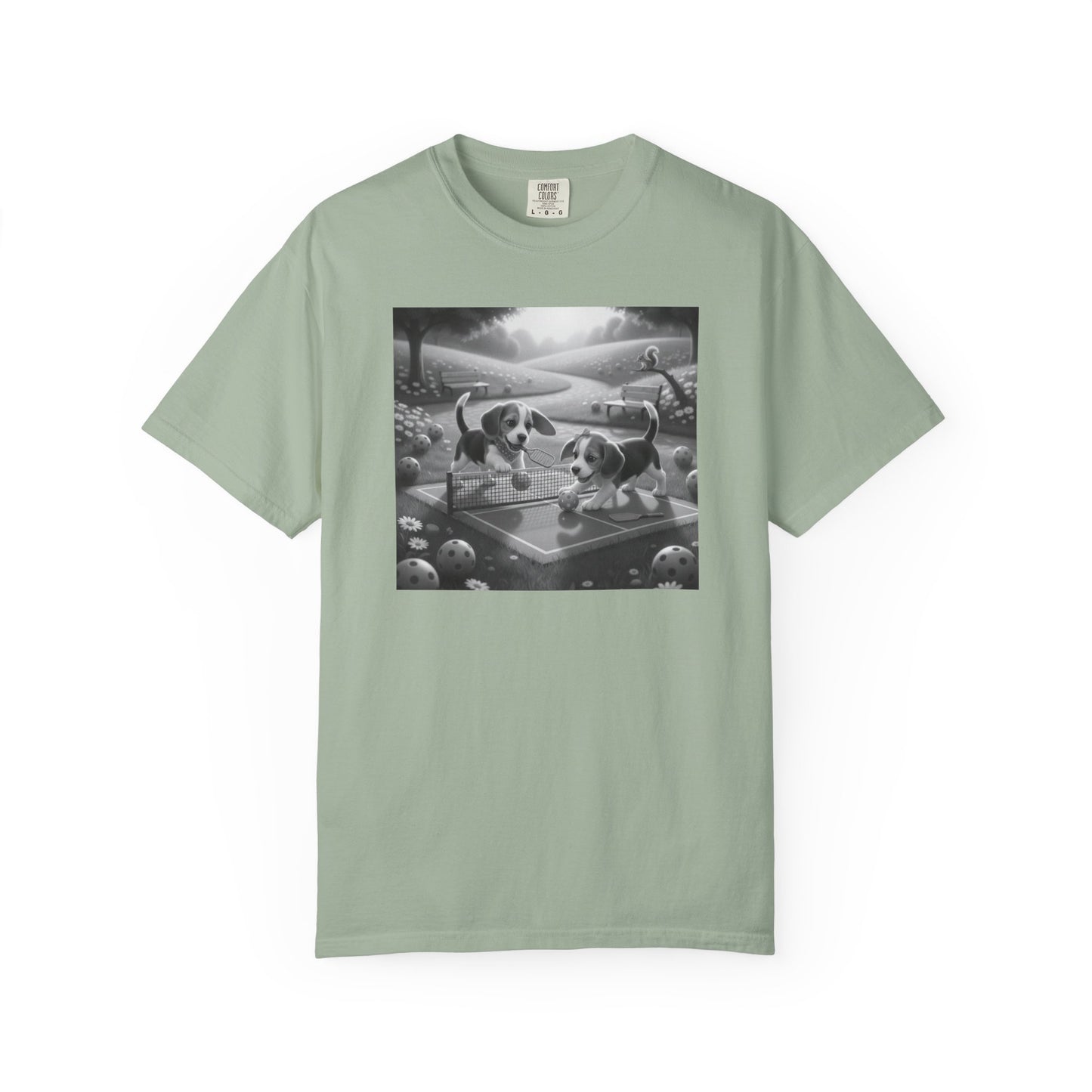 Pickleball Beagle Puppies T-shirt | Monochrome Dog Art