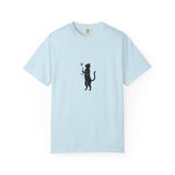 Black Cat Holding Flower T-Shirt | Minimal Cat Silhouette Tee
