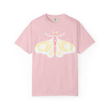 Celestial Moth T-shirt | Pink Yellow Moth with Crescent Moon