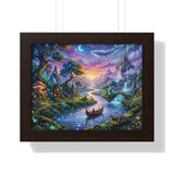 Celestial River Journey Digital Art Print - Whimsical Fantasy Landscape with Floating Castle, Glowing Forest