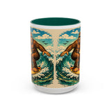 Surfing Bigfoot Mug | Retro Beach Sunset Bigfoot Wave Coffee Cup