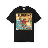 Slurfing Surfing Sloth T-Shirt | Retro Beach Wave Illustration