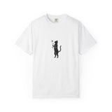 Black Cat Holding Flower T-Shirt | Minimal Cat Silhouette Tee