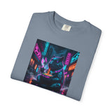 Neon Cyberpunk Capybara Cityscape T-Shirt | Futuristic Night Street Art