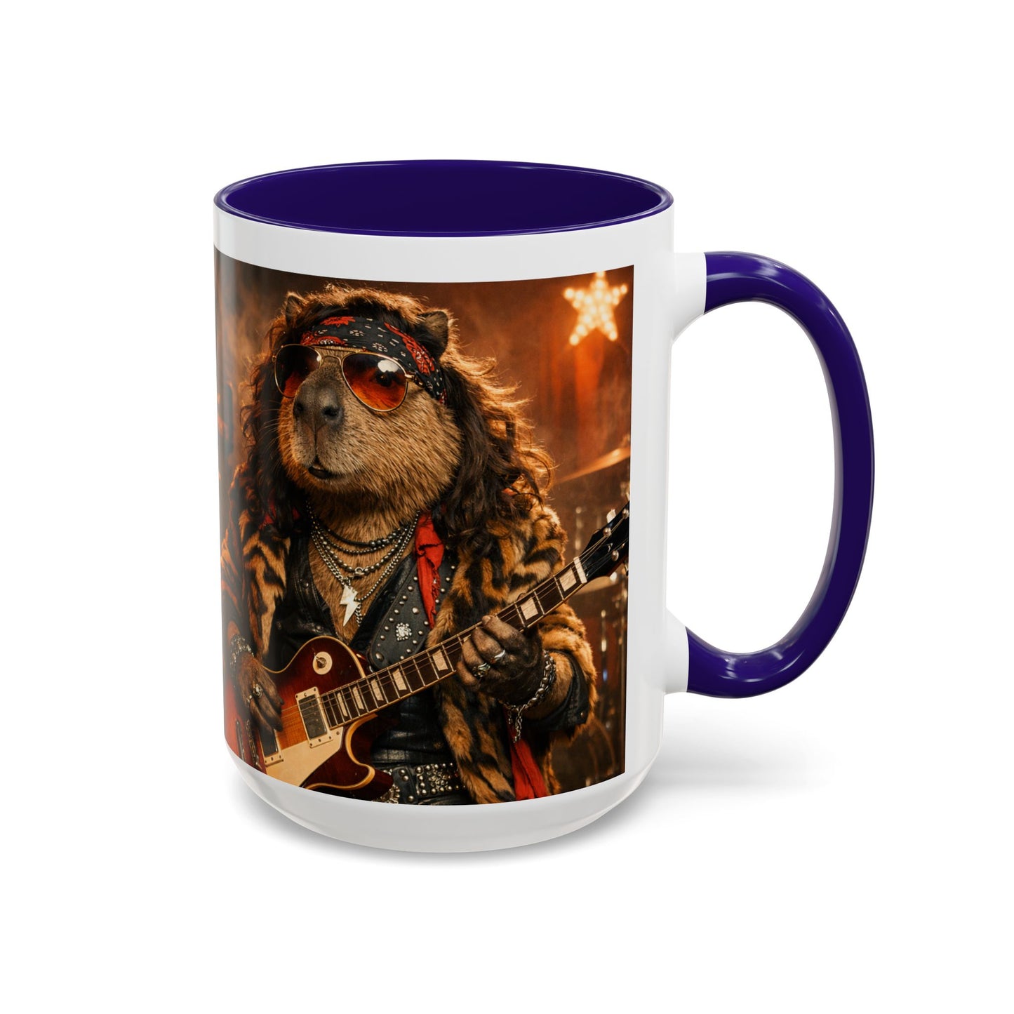 Rockstar Capybara with Guitar Mug | Color Accent Coffee Cup 11oz 15oz