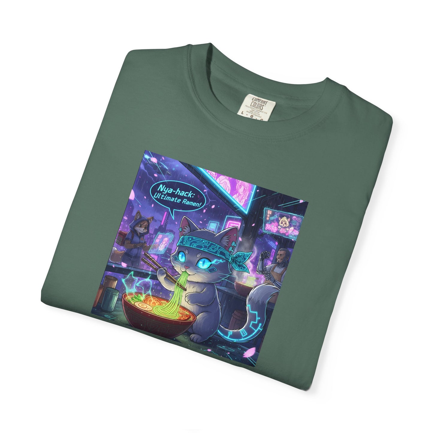 Cyberpunk Cat T-shirt | Neon Magic Potion Street Scene