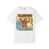 Slurfing Surfing Sloth T-Shirt | Retro Beach Wave Illustration