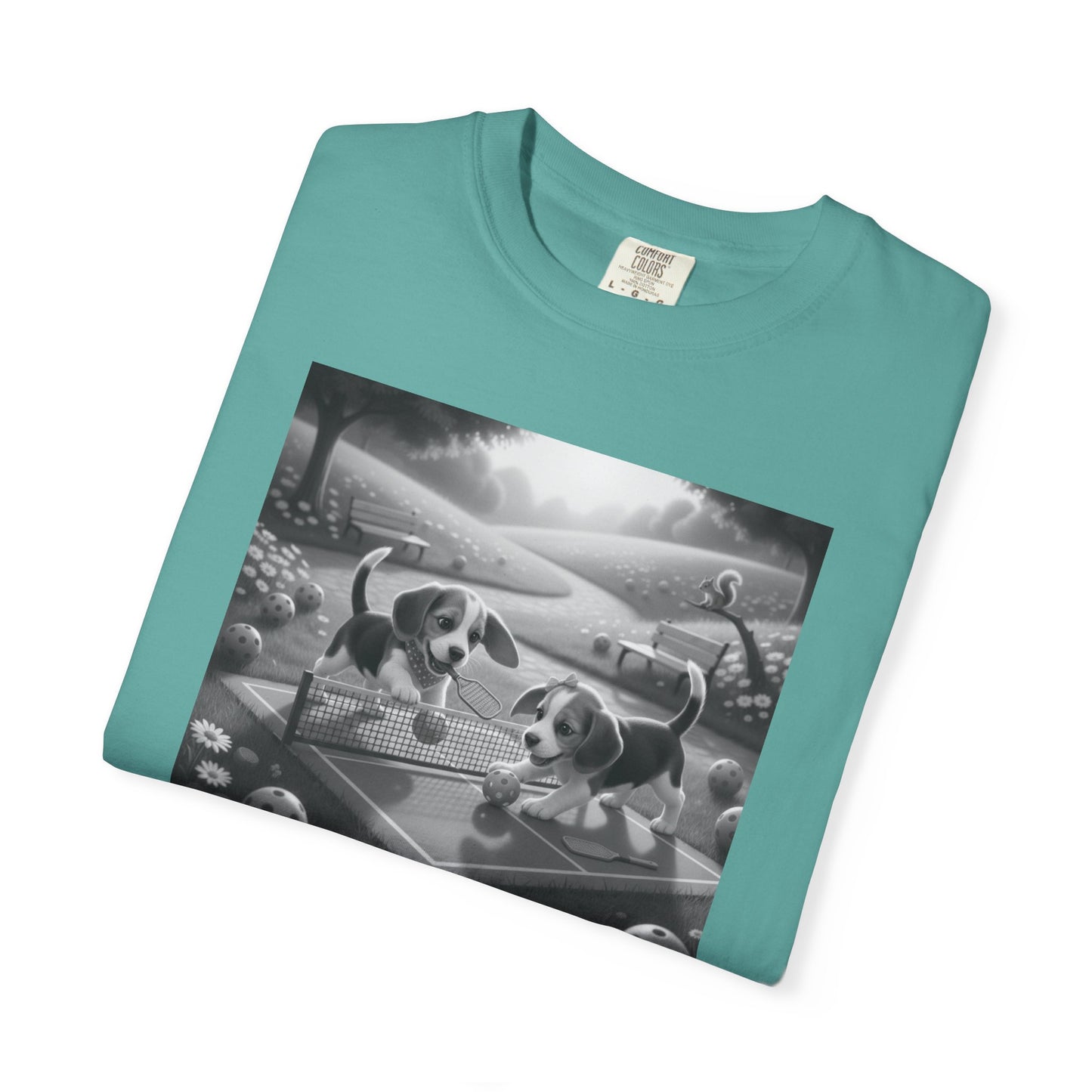 Pickleball Beagle Puppies T-shirt | Monochrome Dog Art