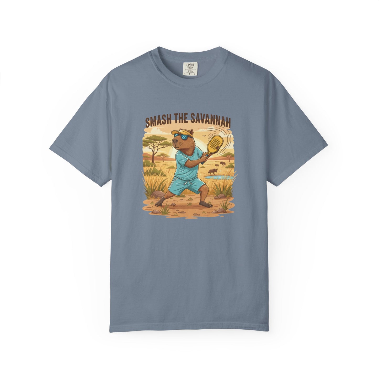 Smash the Savannah Capybara Pickleballer T-Shirt | Animal Sports Graphic Tee