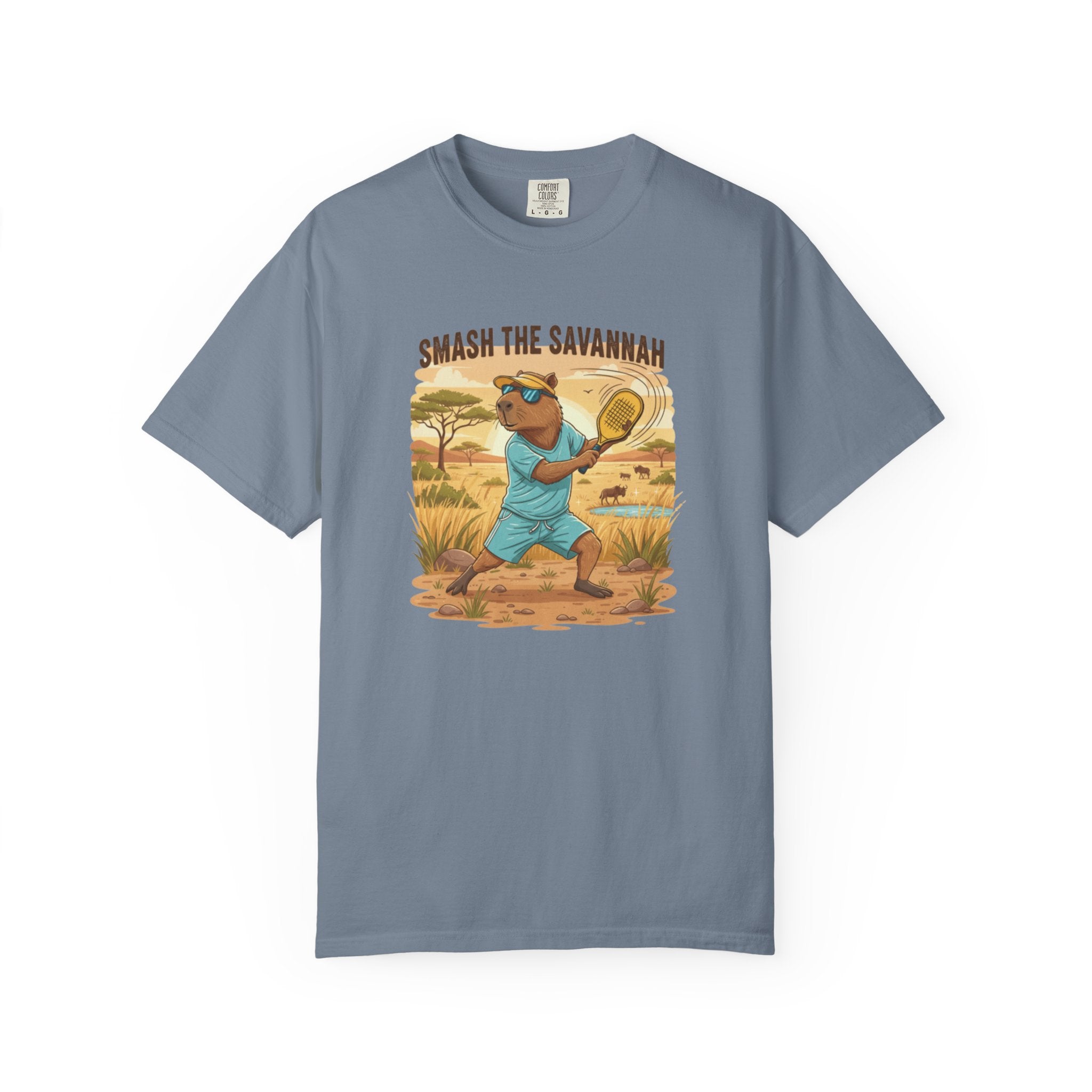 Smash the Savannah Capybara Pickleballer T-Shirt | Animal Sports Graphic Tee