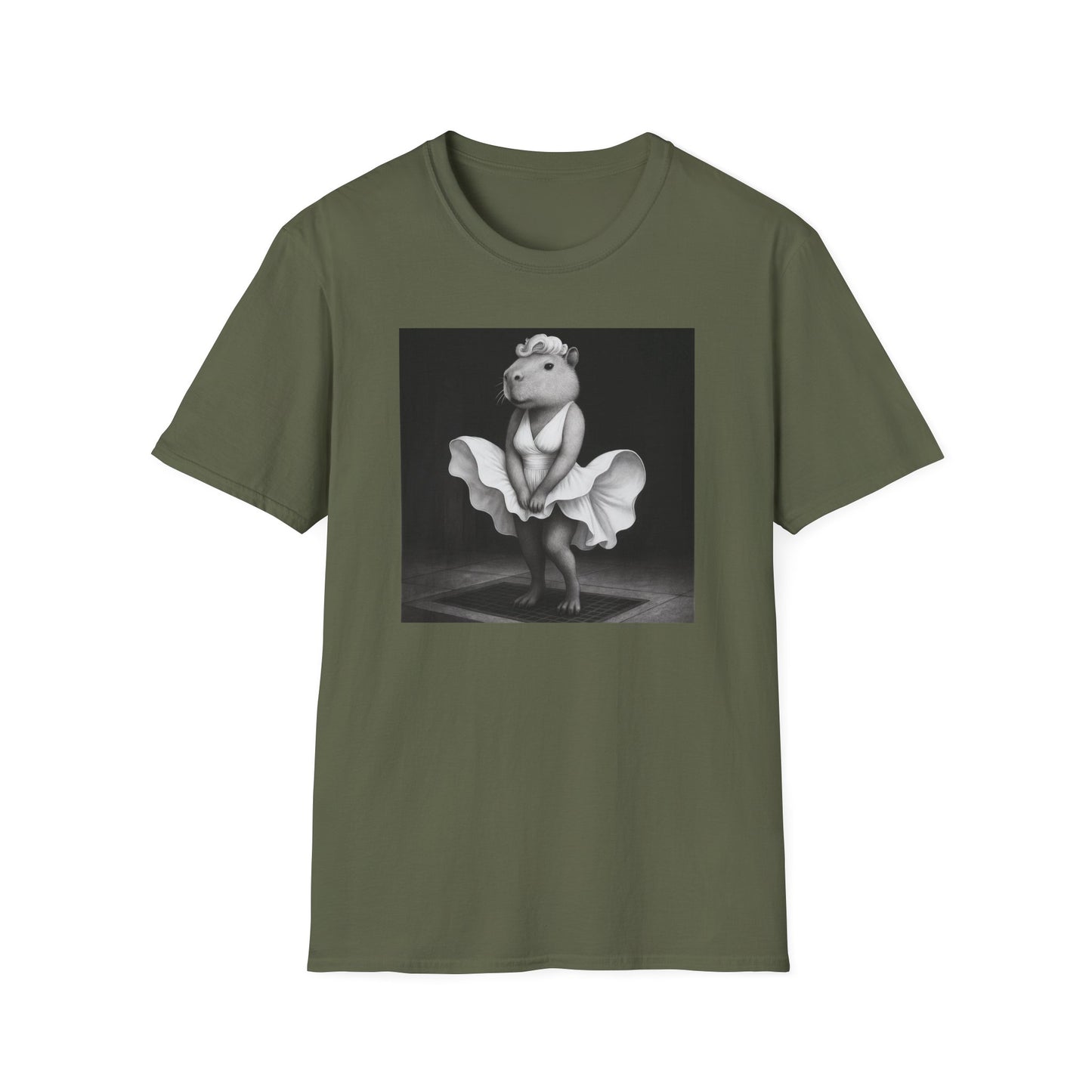 Capybara Blonde. Dress Pose T-Shirt | Retro Black & White Illustration