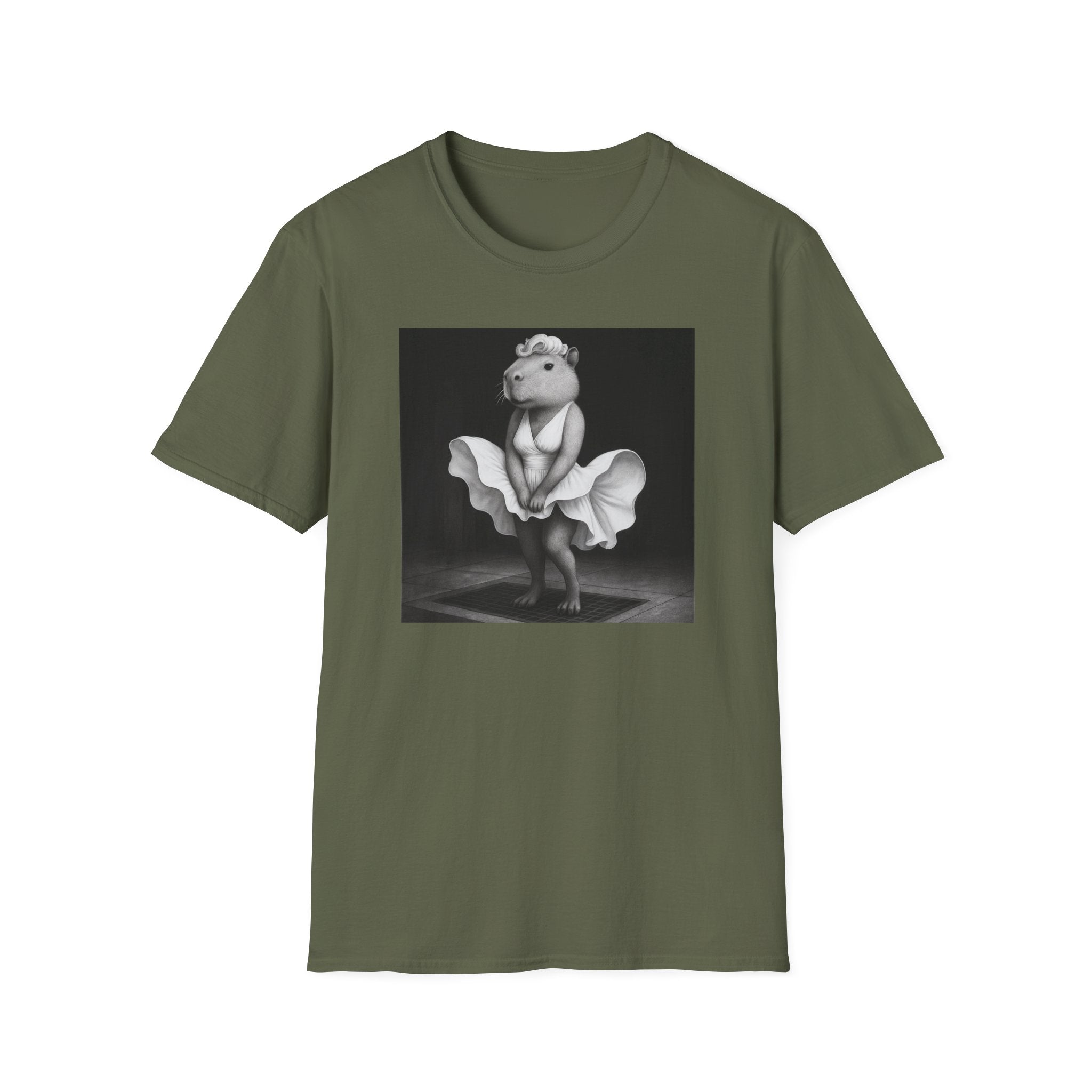 Capybara Blonde. Dress Pose T-Shirt | Retro Black & White Illustration