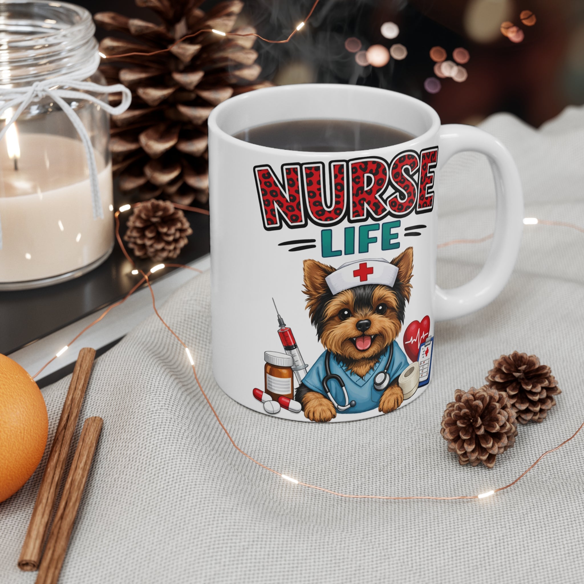 Nurse Life Yorkie Mug | Cute Nurse Dog Coffee Cup