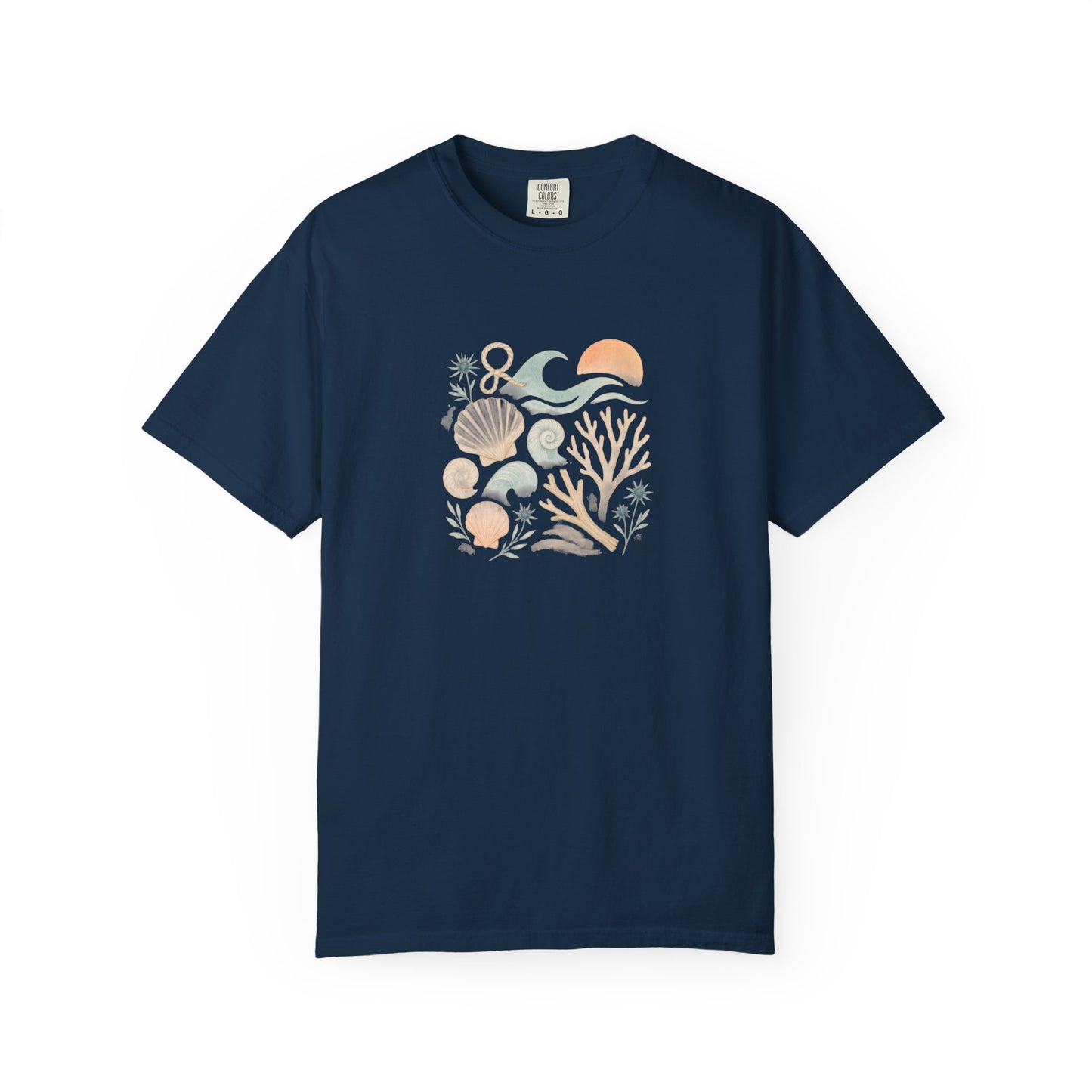 Coastal Seashells and Coral T-Shirt | Beach Wave Sunset Art