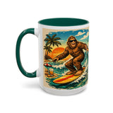 Surfing Bigfoot Mug | Retro Beach Sunset Bigfoot Wave Coffee Cup