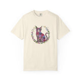 Floral Cat Illustration T-shirt | Botanical Kitty Circle Print