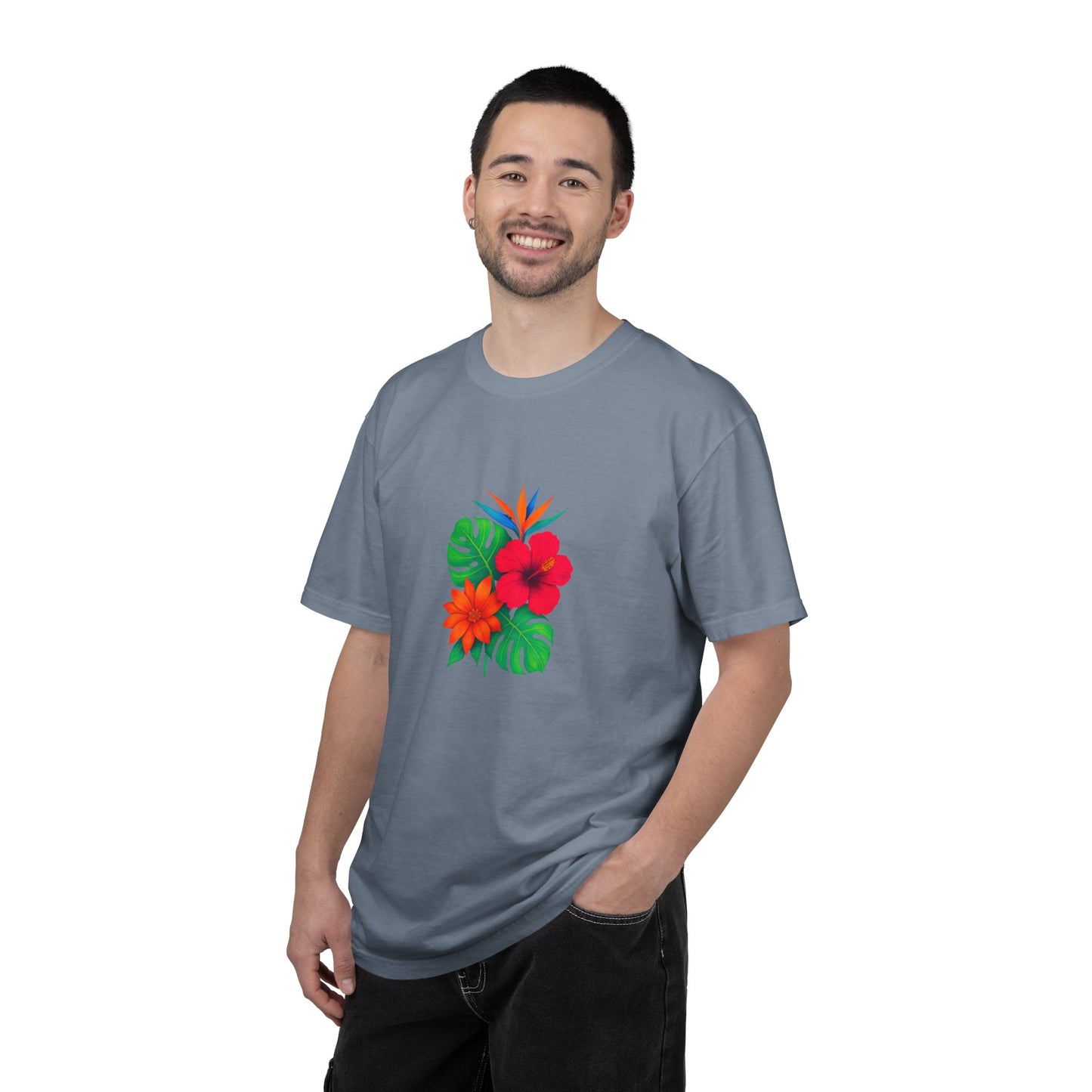 Tropical Hibiscus Floral Tee | Monstera Leaves, Bird of Paradise