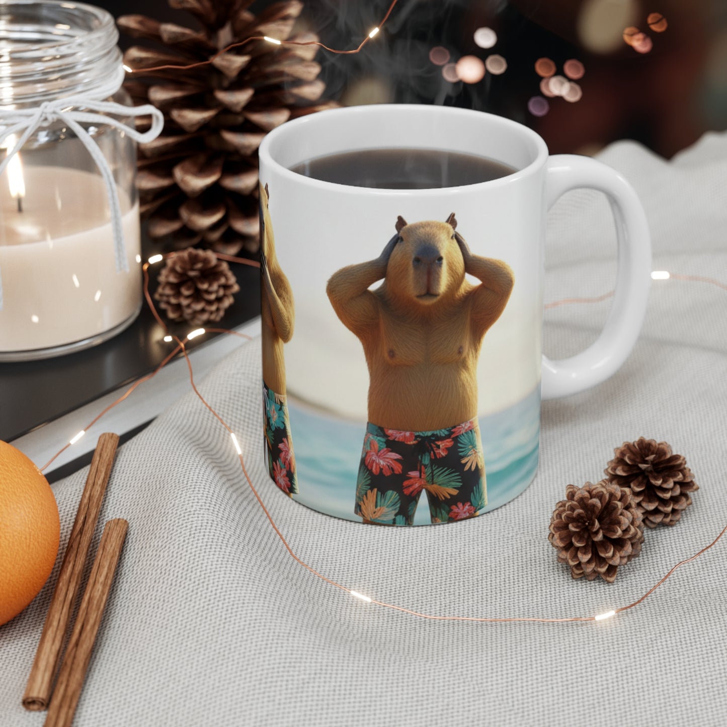 See No Evil Capybara Beach Mug | Funny Rodent Coffee Cup