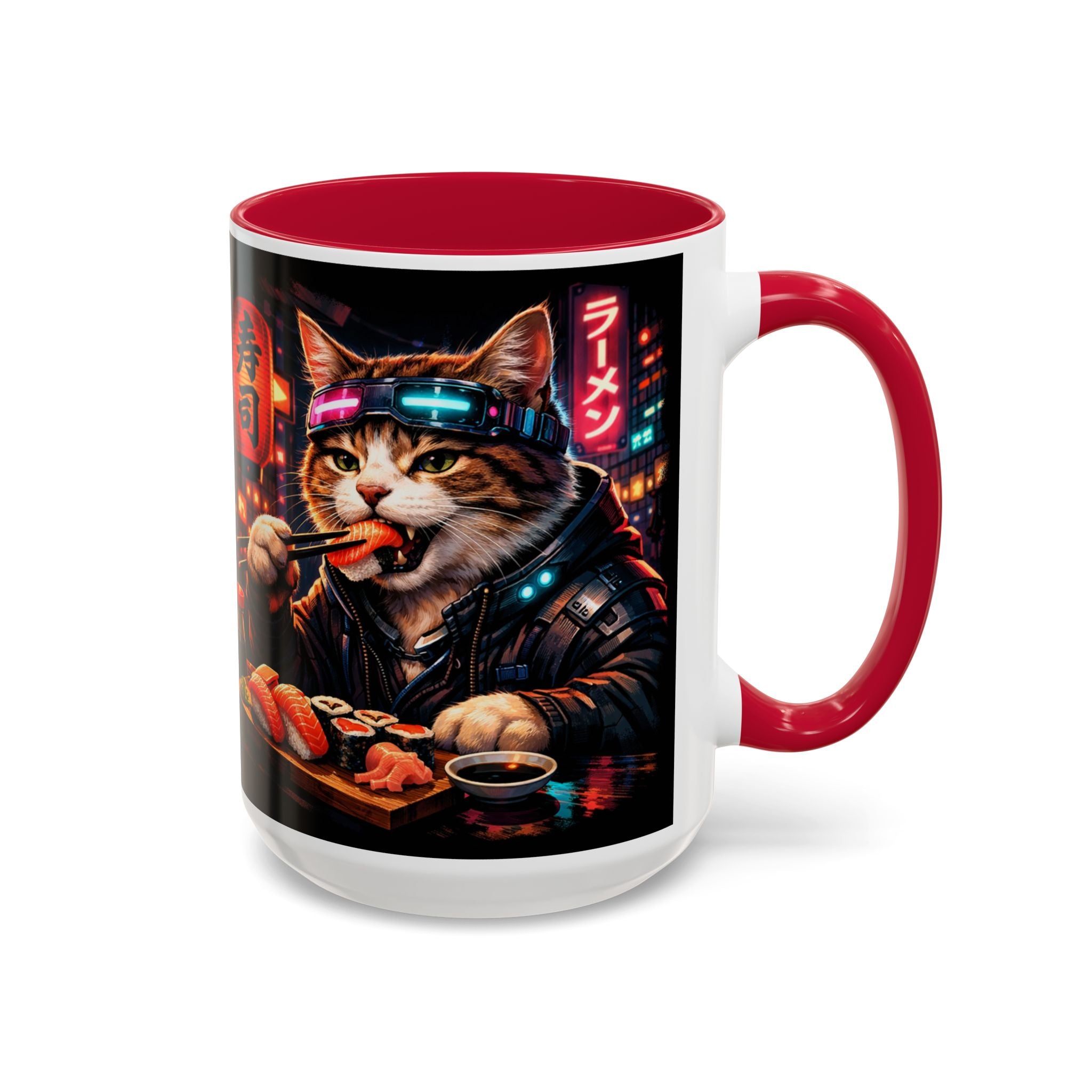 Cyberpunk Sushi Cat Mug | 11oz 15oz Ceramic Coffee Cup
