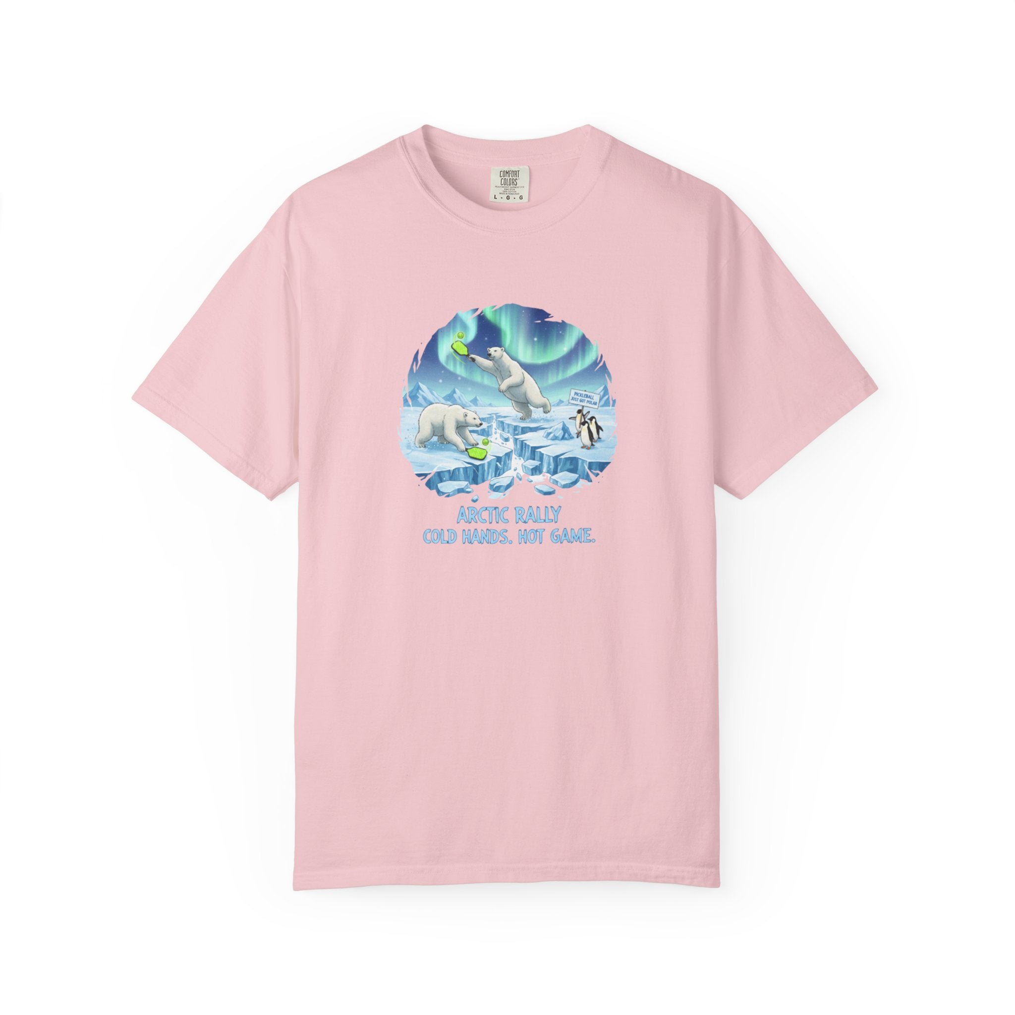 Arctic Rally Polar Bears Playing Pickleball T-Shirt | Northern Lights Illustration