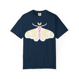 Celestial Moth T-shirt | Pink Yellow Moth with Crescent Moon