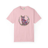 Floral Cat Illustration T-shirt | Botanical Kitty Circle Print