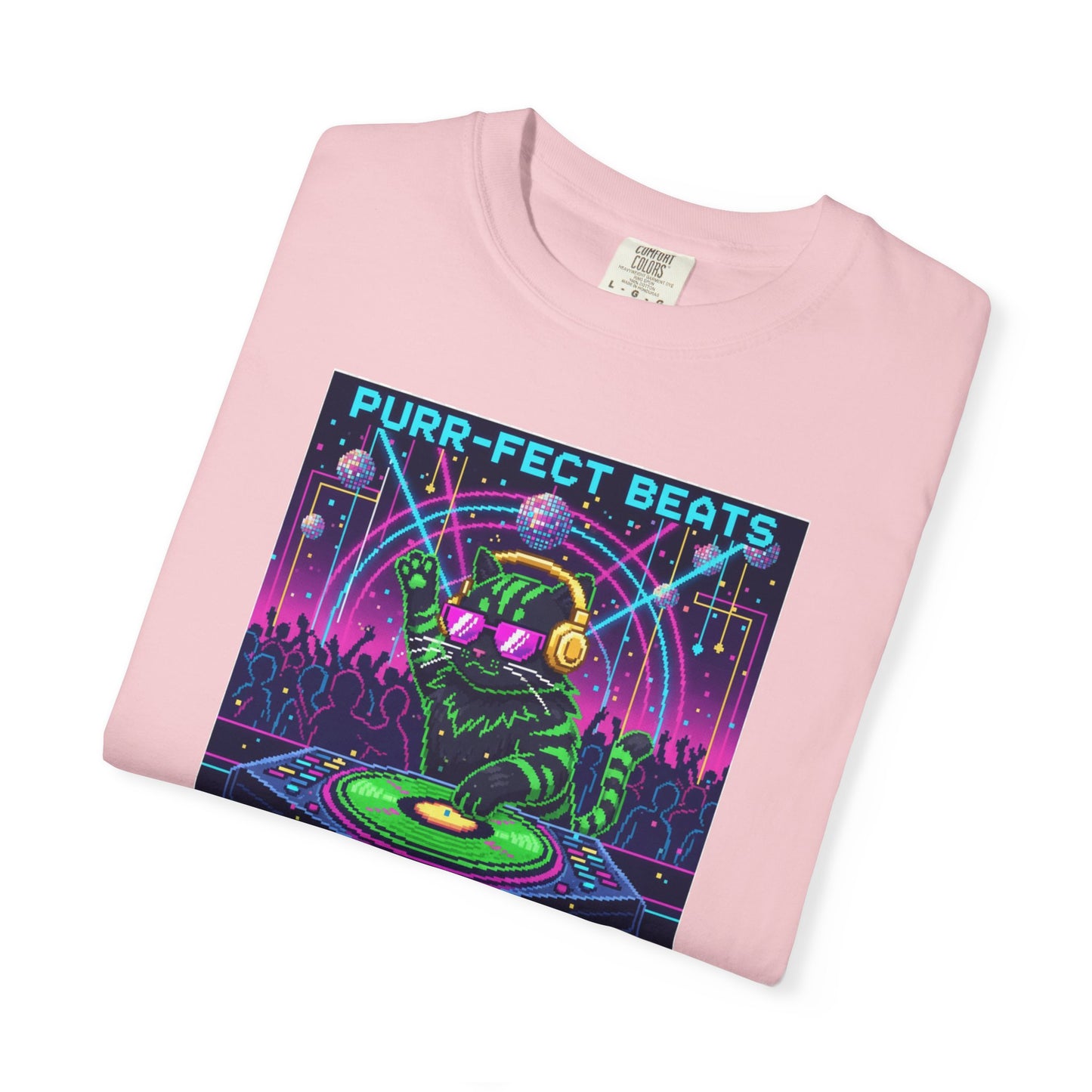 Purr-fect Beats Rave Feline DJ cat T-shirt | Neon EDM club design