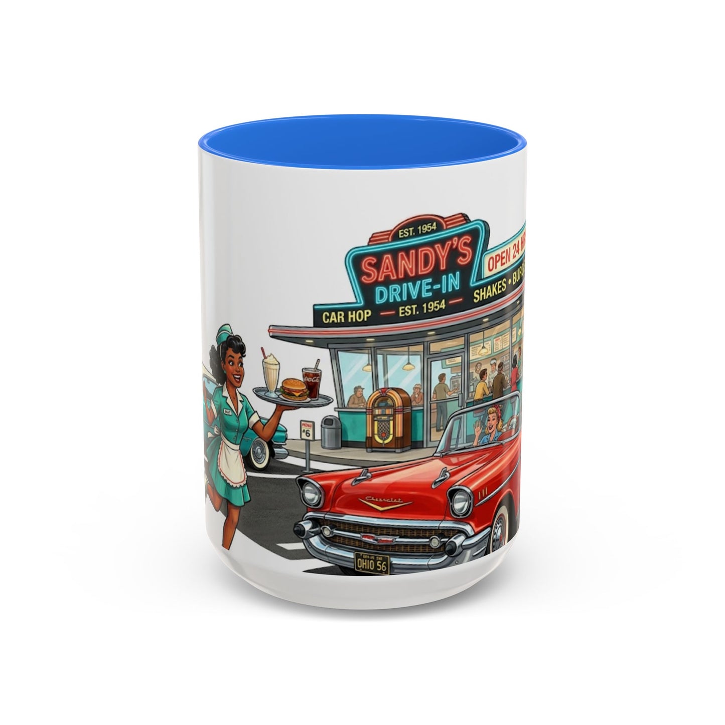 1950s Diner Scene Mug | Retro Car Hop Coffee Cup