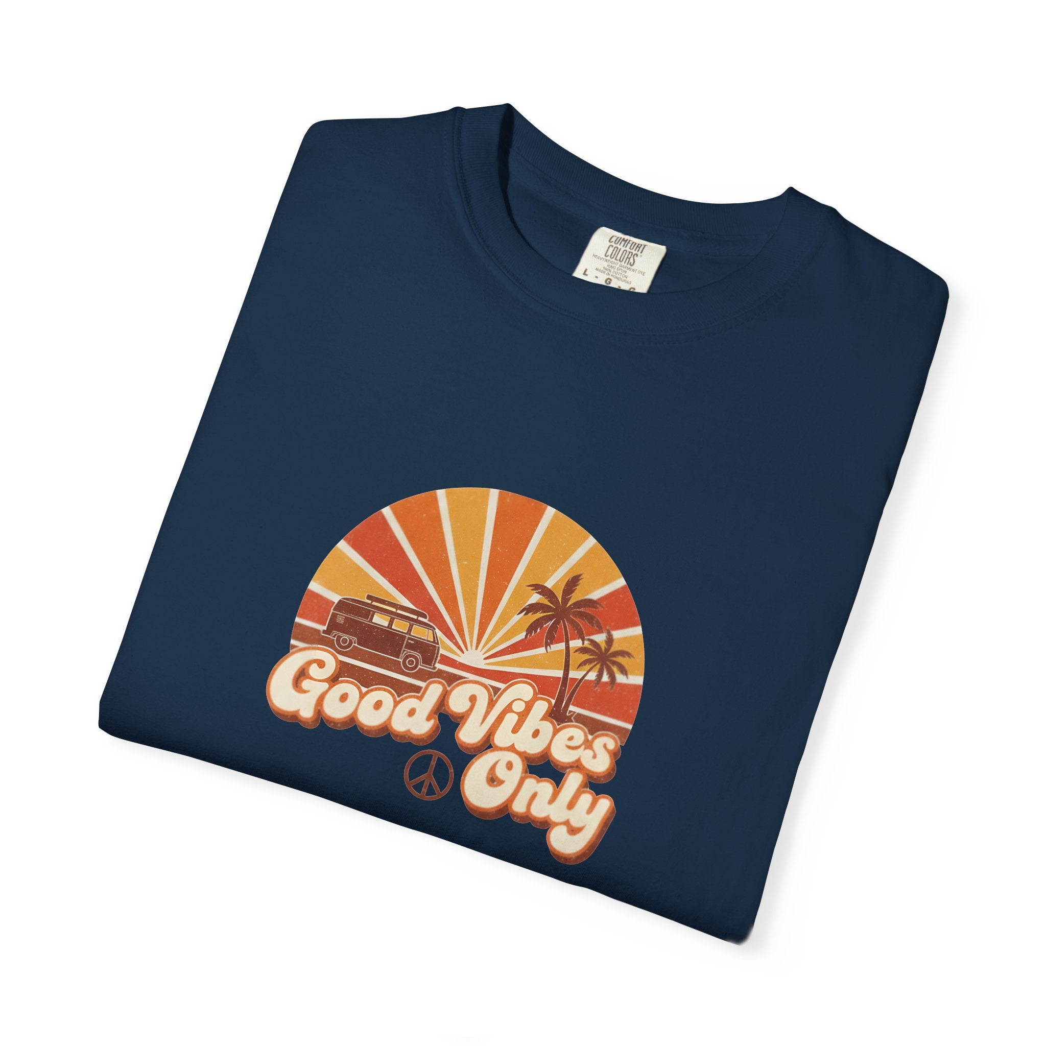 Good Vibes Only T-shirt | Retro Sunset Palm Peace Sign